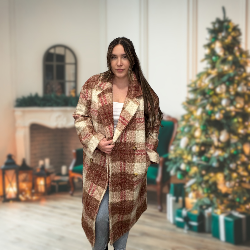 Winter Stroll Plaid Coat - Rose